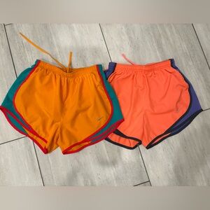 2 pairs of Nike dual-tone orange and coral shorts size small